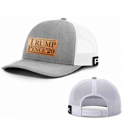 Baseball Caps Trump 2020 Hat - Trump Pence '20 Leather Patch Back Mesh Trump Hat - Heather Front / White Mesh - CX18UMMH2N9 $...