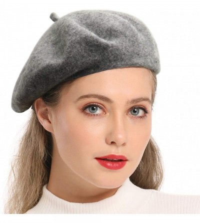 Berets Wool Beret Hat-Solid Color French Style Winter Warm Cap for Women Girls Lady - Melange Gray - CU18C8CCXI6 $9.90