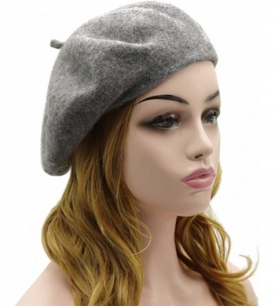 Berets Wool Beret Hat-Solid Color French Style Winter Warm Cap for Women Girls Lady - Melange Gray - CU18C8CCXI6 $9.90