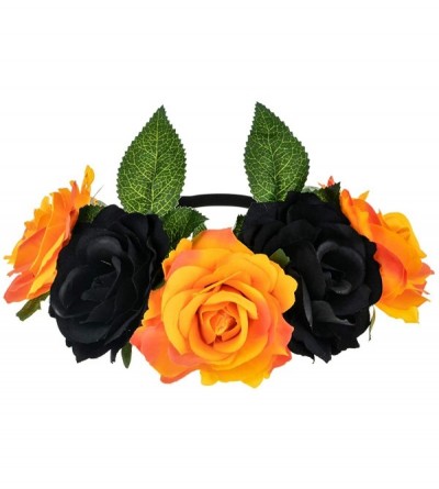 Headbands Custom Mexican Flower Crown Day of The Dead Hawaiian Boho Frida Floral - Orange-black-hb - C718YC5EN4H $8.08