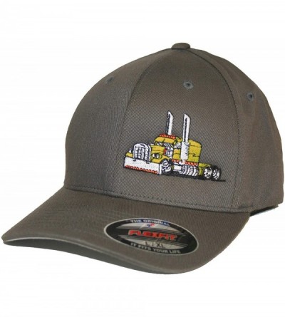 Baseball Caps Trucker Truck Hat Big Rig Cap Flexfit - Grey W/ Yellow - CC18UIOZ6YY $20.70