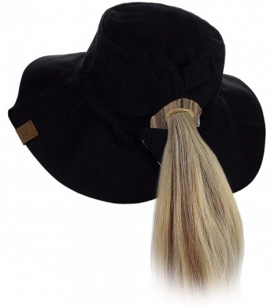 Bucket Hats Women's 100% Cotton Crushable Bucket Ponytail Messy Bun Sun Hat Reversible - Flower Black - CA18QI5C6U2 $20.63