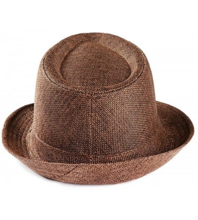 Sun Hats Summer Straw Fedora Hat for Women Classic Hat Cute Beach Panama Hats Cuban Trilby Hat - Coffee - CE18Q76D9YL $11.00