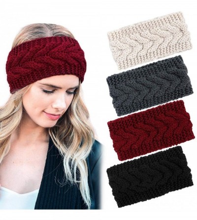 Cold Weather Headbands Cable Knitted Headbands Winter Warm Ear Warmers Chunky Crochet Turban Head Wraps for Women - CP18Y6XDY...