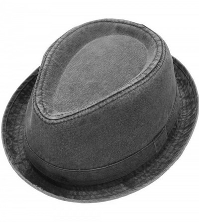 Fedoras Men's Everyday Cotton All Season Porkpie Boater Derby Fedora Sun Hat - Black - C212FY0KS4F $27.47