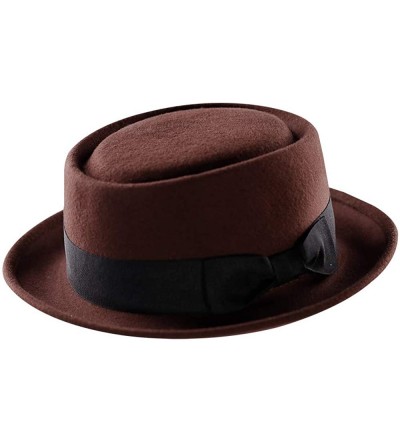 Fedoras Pork Pie Hat 100% Wool Felt Men's Porkpie Breaking Bad Hats Flat Top Mens Fedora - Brown - CD18I9EOLTM $22.58