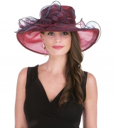 Sun Hats Women Kentucky Derby Church Cap Wide Brim Summer Sun Hat for Party Wedding - 2-burgundy - CC18E63ITX4 $18.99