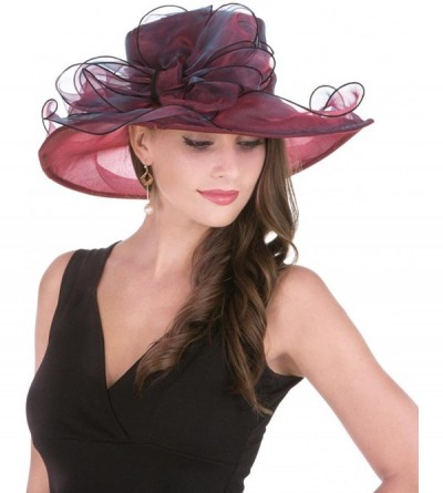 Sun Hats Women Kentucky Derby Church Cap Wide Brim Summer Sun Hat for Party Wedding - 2-burgundy - CC18E63ITX4 $18.99