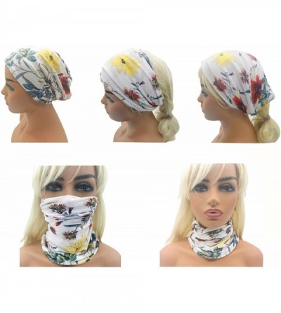 Skullies & Beanies Flower Printed Beanie Women Turban Headband Chemo Cap - White&navy - C318QGI03CO $7.14