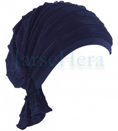 Skullies & Beanies Women Ruffle Chemo Headwear Slip-on Cancer Scarf Stretch Cap Turban for Hair Loss - Basic-navy Blue 1 Pair...