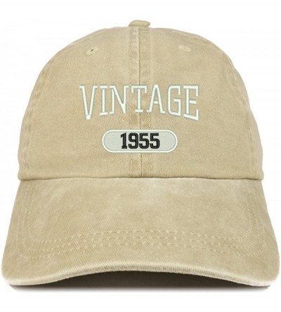 Baseball Caps Vintage 1955 Embroidered 65th Birthday Soft Crown Washed Cotton Cap - Khaki - CR180WTELKA $15.74