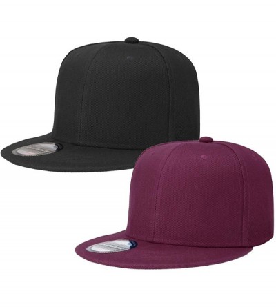 Baseball Caps Classic Snapback Hat Cap Hip Hop Style Flat Bill Blank Solid Color Adjustable Size - 2pcs Black & Wine. - C618L...