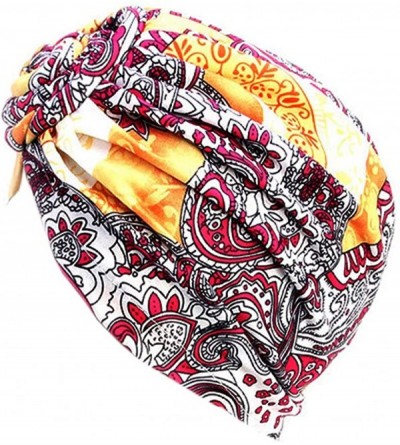 Skullies & Beanies Women Pleated Twist Turban African Printing India Chemo Cap Hairwrap Headwear - Yellow&pink - CJ18RM6IKZE ...