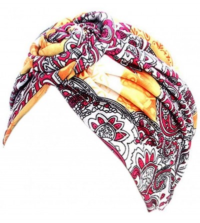 Skullies & Beanies Women Pleated Twist Turban African Printing India Chemo Cap Hairwrap Headwear - Yellow&pink - CJ18RM6IKZE ...