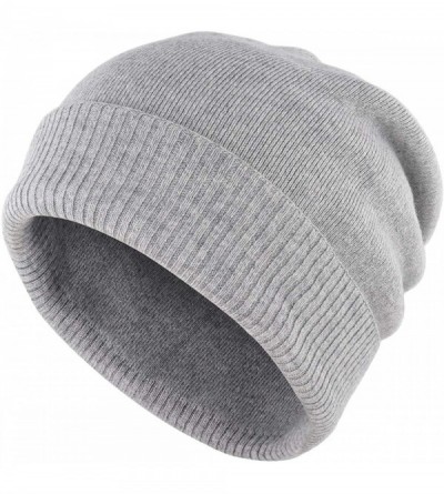 Skullies & Beanies Oversize Winter Beanie Hat - 30% Cashmere - Stretch Fitted - Grey Light - C618Z2QW8XC $11.85