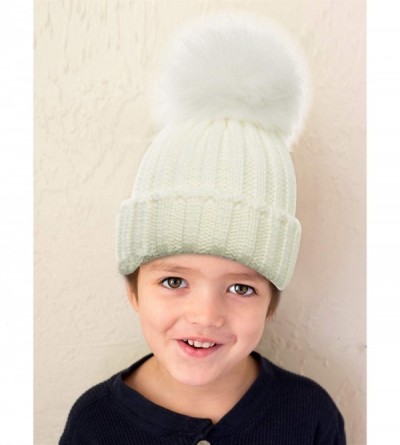 Skullies & Beanies Women Winter Kintted Beanie Hats with Real Fox Fur Pom Pom - White- for Children Aged 3-9 Years - CF18Y2X9...