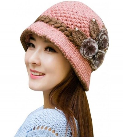 Berets Women Ladies Winter Knitting Hat Warm Artificial Wool Snow Ski Caps With Visor - U-pink - C4189T3H80T $21.30