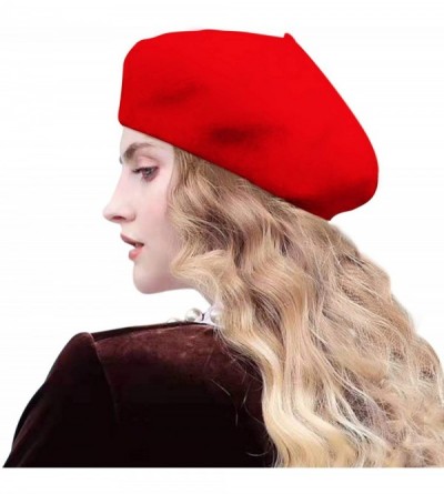 Berets French Beret-Lightweight Casual Classic Wool Beret Solid Color Womens Beret Cap Hat - Red - CN18AORLW7A $9.22