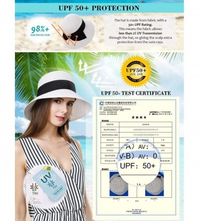 Sun Hats Packable UPF Straw Sunhat Women Summer Beach Wide Brim Fedora Travel Hat Bowknot - 69087_white - CX17YONQT8Q $20.34