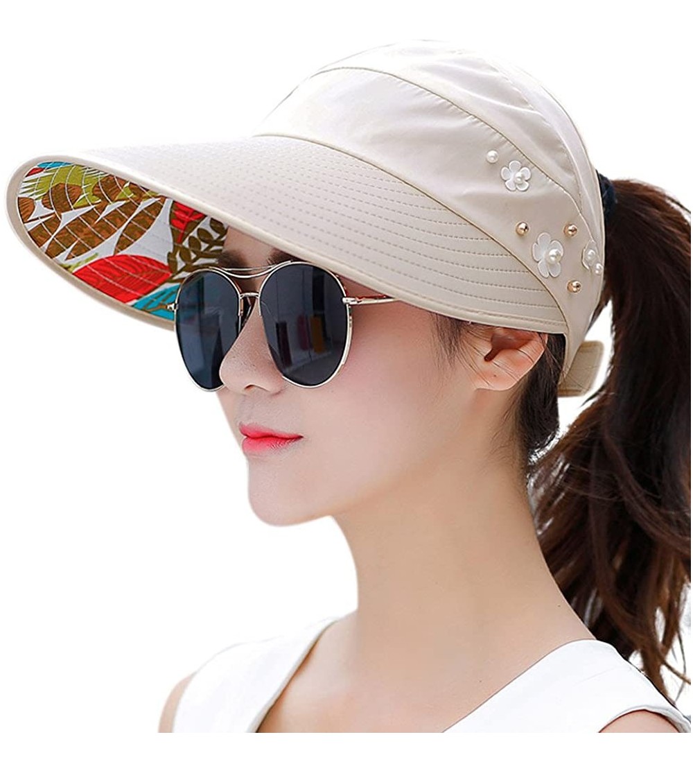 Sun Hats Sun Hats for Women Wide Brim Sun Hat UV Protection Caps Floppy Beach Packable Visor - Beige - CM18CGW8AOY $8.20