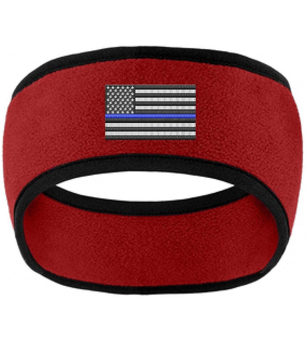 Cold Weather Headbands Thin Blue Line American Flag Police Law Enforcement 2 Tone Fleece Headband - COLOR CHOICE - Red - C818...