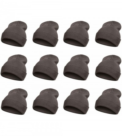 Skullies & Beanies Solid Winter Long Beanie - 12 Piece Wholesale - Charcoal - CD18YUTC8A8 $54.54