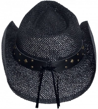 Cowboy Hats Black Straw Cowboy Hat for Men- Faux Leather- Longhorn- Shapeable Brim - CQ11UA17HH9 $18.94