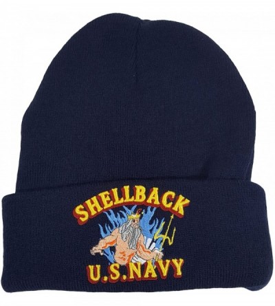 Skullies & Beanies US Military Navy Shellback Blue Skull Beanie Officially Licensed Cap - C61888K5LX3 $14.44