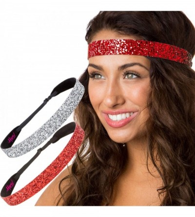 Headbands Women's Adjustable Non Slip Wide Bling Glitter Headband Silver Multi Pack - Silver & Red - CR1864M2GI3 $9.57