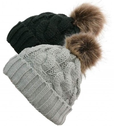 Skullies & Beanies 2020 New Women Casual Solid Stitching Outdoor Plush Ball Hats Crochet Knit Beanie Cap - Gray - CN192DILOUR...