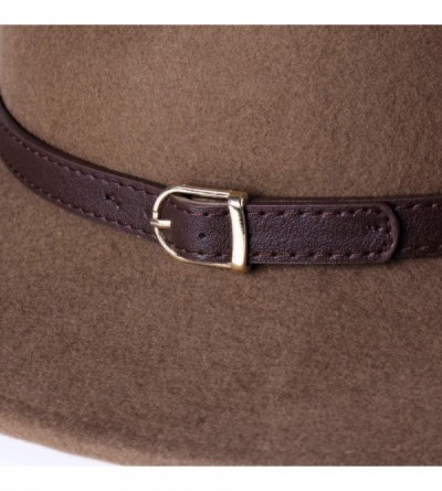 Fedoras 100% Wool Wide Brim Fedora Panama Hat with Belt Buckle Fedora Hats for Men Women - Brown - CF18ZINEDU4 $31.84