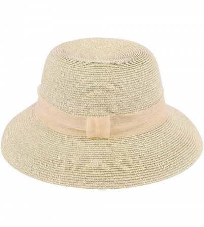 Sun Hats Womens Foldable UPF 50+ Structured Curved Wide Brim Bucket Straw Sun Hat - Mix Beige - CN180YY85EN $22.14