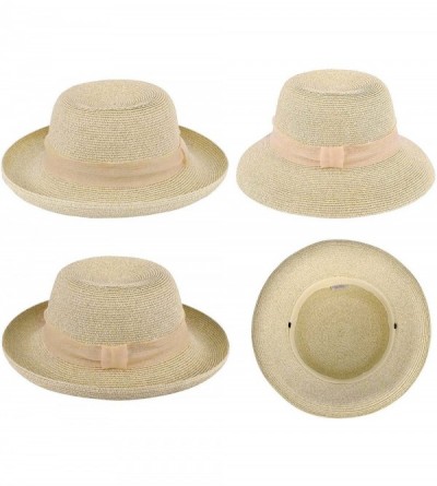 Sun Hats Womens Foldable UPF 50+ Structured Curved Wide Brim Bucket Straw Sun Hat - Mix Beige - CN180YY85EN $22.14
