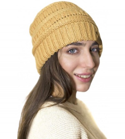 Skullies & Beanies Slouchy Beanie Winter Hats for Women Thick Warm Soft Chunky Cable Knit Hat Ski Cap - Yellow - CV18YMGD638 ...