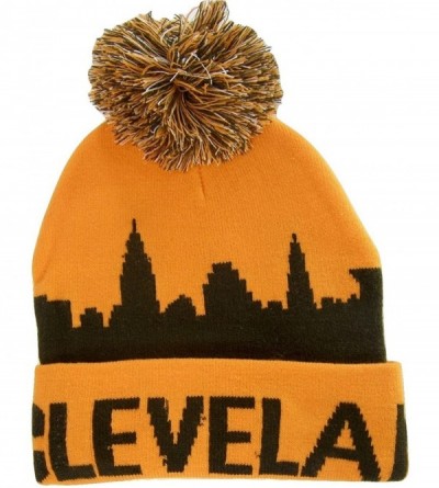 Skullies & Beanies Cleveland Adult Size Winter Knit Beanie Hats - Orange Skyline - C617XSY7YNH $16.46