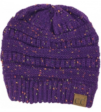 Skullies & Beanies Soft Stretch Chunky Cable Knit Slouchy Beanie Hat - Purple Confetti - CJ188U07NL9 $12.83