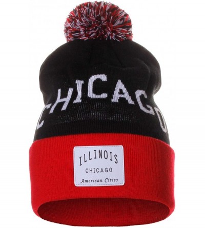 Skullies & Beanies Unisex USA Fashion Arch Cities Pom Pom Knit Hat Cap Beanie - Chicago Black Red - CR12N8YEMMO $15.61