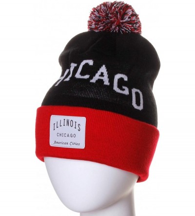 Skullies & Beanies Unisex USA Fashion Arch Cities Pom Pom Knit Hat Cap Beanie - Chicago Black Red - CR12N8YEMMO $15.61