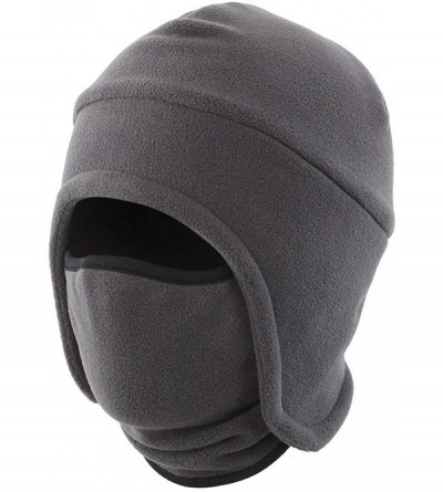 Balaclavas Men's Warm 2 in 1 Hat Winter Fleece Earflap Skull Sports Beanie Ski Mask - Dark Grey - CH18LOS4Q3Y $12.58