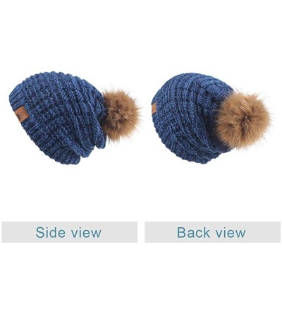 Skullies & Beanies Women Winter Knit Beanie with Fur Pompom Slouchy Cozy Warm Hat Girl Oversize Stretchy Snowboarding Ski Cap...