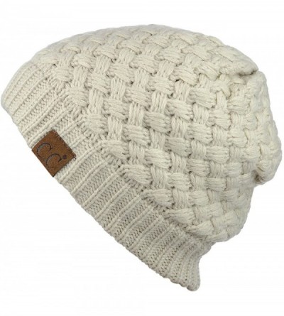 Skullies & Beanies Basketweave Knit Warm Inner Lined Soft Stretch Skully Beanie Hat - Beige - CS186YU6GQG $12.31