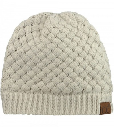 Skullies & Beanies Basketweave Knit Warm Inner Lined Soft Stretch Skully Beanie Hat - Beige - CS186YU6GQG $12.31