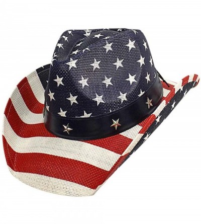 Cowboy Hats American Flag Print Patriotic Straw Cowboy Hat - C512FFTJ25V $21.02