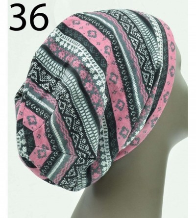 Skullies & Beanies Mosaic Patterned Beanie with Chevron Snowflakes Winter Style Fashion Hat Cap Beanie - Pink/Grey 36 - CA11L...
