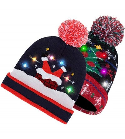 Skullies & Beanies Novelty LED Light Up Christmas Hat Knitted Ugly Sweater Holiday Xmas Beanie Colorful Funny Hat Gift - C118...