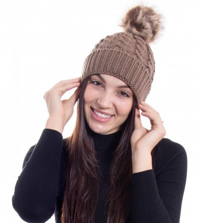 Skullies & Beanies Women's Knit Winter Hat Pom Pom Beanie - Khaki - C118HKTDT55 $11.54