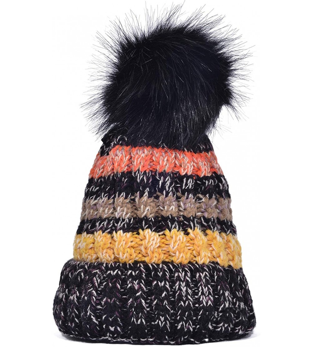 Skullies & Beanies Womens Winter Knit Beanie Hat Warm Fleece Pom Pom Slouchy Skull Ski Caps - Confettiblack - CJ18IDK4HS4 $8.43