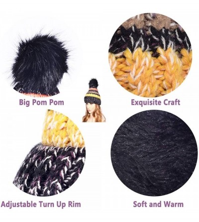 Skullies & Beanies Womens Winter Knit Beanie Hat Warm Fleece Pom Pom Slouchy Skull Ski Caps - Confettiblack - CJ18IDK4HS4 $8.43