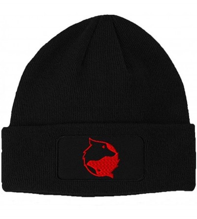Skullies & Beanies Custom Patch Beanie Yin Yang Wolf Red Embroidery Skull Cap Hats for Men & Women - Black - CR186NXGXHM $14.96