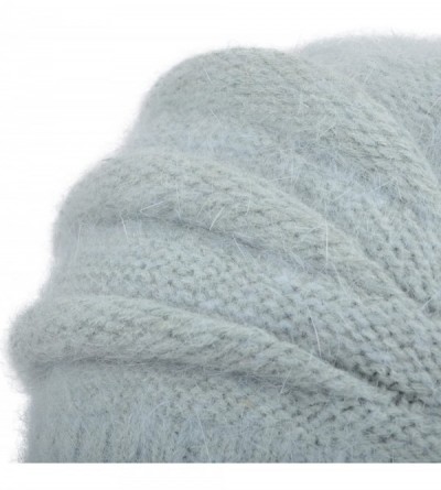 Berets Women's Solid Knit Furry French Beret - Fall Winter Fleece Lined Paris Artist Cap Beanie Hat - Mint - CB188U8GWG6 $16.26